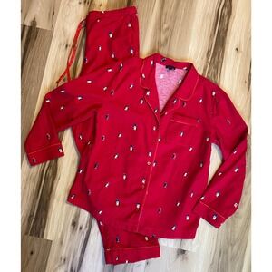Talbots Red Penguin Pajama Set Womens Small Cotton Button‎ Down Long Sleeve PJ S